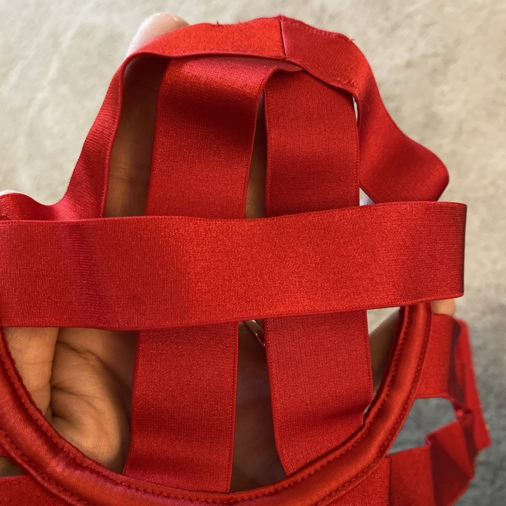 VICTORIA'S SECRET VERY SEXY LUXE UNLINED STRAPPY RED CAGE BANDED BRA 34B - Picture 14 of 15